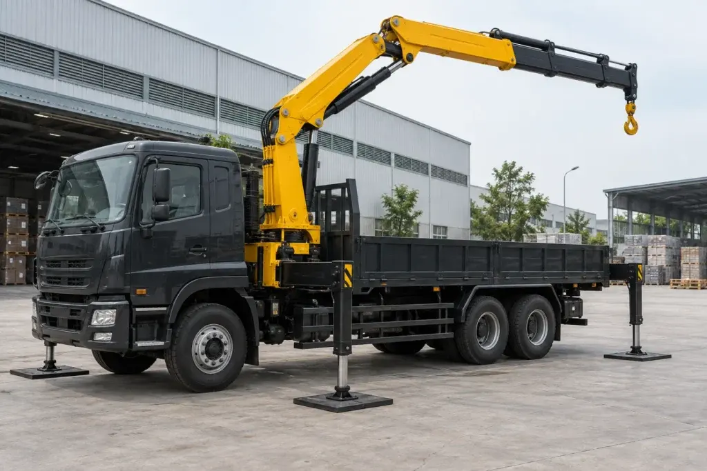 Cẩu cần gập sau cabin xe tải với khớp khuỷu và xi lanh thủy lực