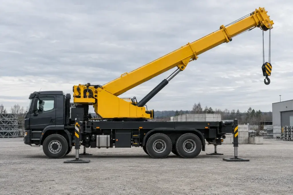 Xe tải lắp cẩu cần thẳng ống lồng với dây nâng thẳng đứng