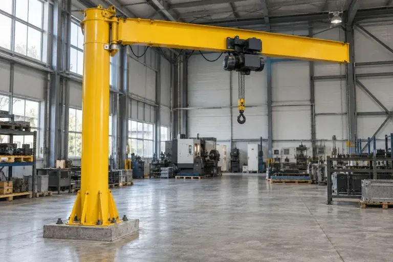 Cẩu tay quay trên cột lắp cố định tại nền nhà xưởng