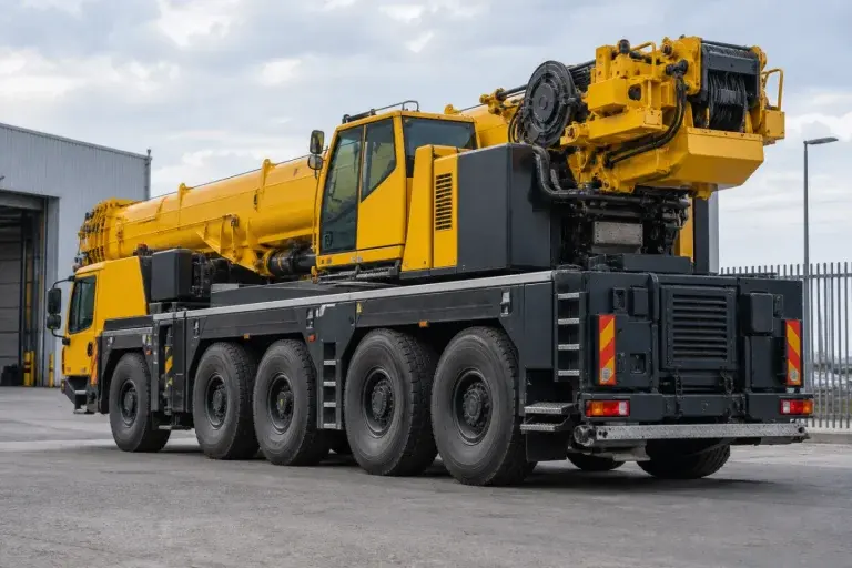 Cẩu di động thu cần tại lối ra khu công nghiệp