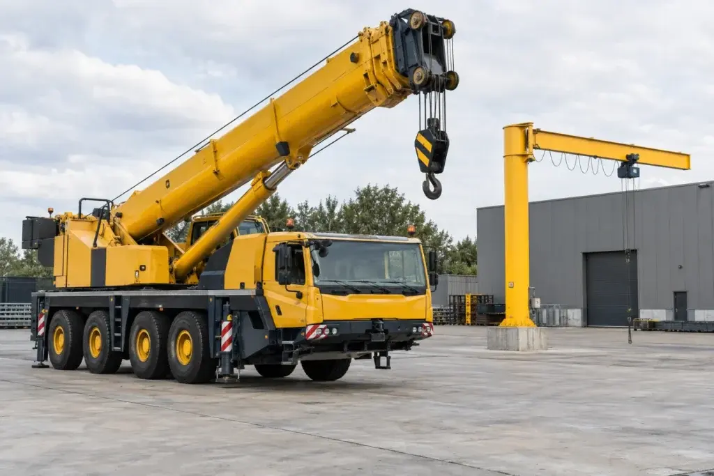 Xe cẩu di động và cẩu cần cố định trong khu vực giới thiệu thiết bị